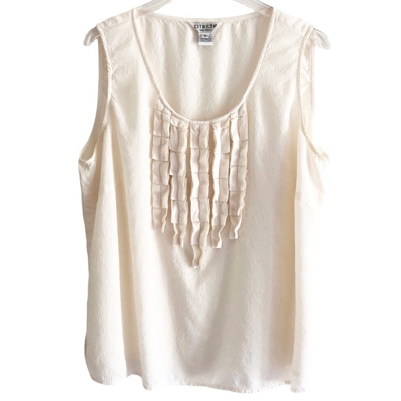 Citron Santa Monica Silk Ruffle Detail Sleeveless Blouse Off White Size 1X - Picture 1 of 5